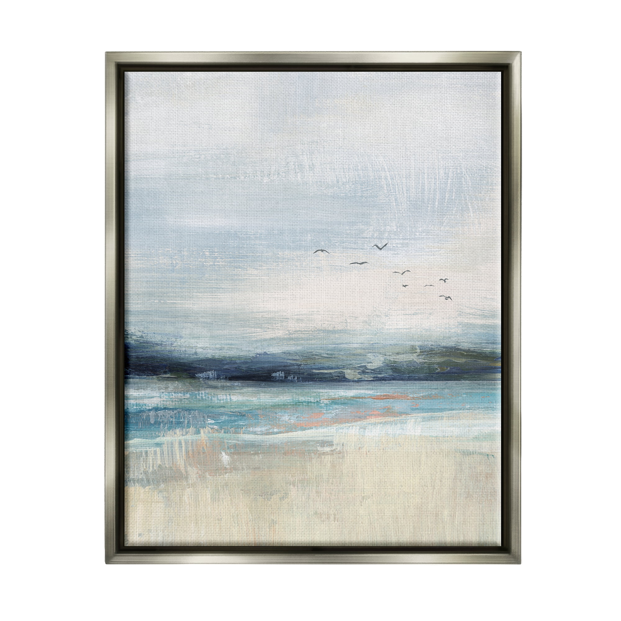 Stupell Brushed Ocean Seagulls Landscape Landscape Painting Gray Floater Framed Art Print Wall Art