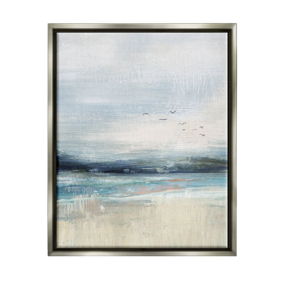 Stupell Brushed Ocean Seagulls Landscape Landscape Painting Gray Floater Framed Art Print Wall Art