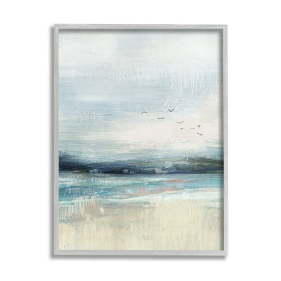 Stupell Brushed Ocean Seagulls Landscape Landscape Painting Gray Framed Art Print Wall Art