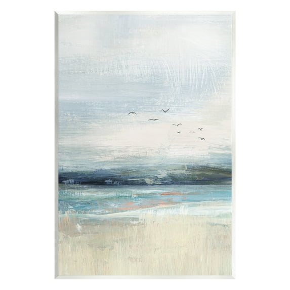 Stupell Brushed Ocean Seagulls Landscape Landscape Painting Wall Plaque Unframed Art Print Wall Art