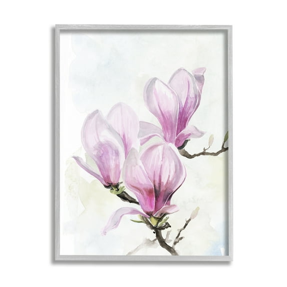 Stupell Budding Magnolias Pink Florals Botanical & Floral Painting Gray Framed Art Print Wall Art