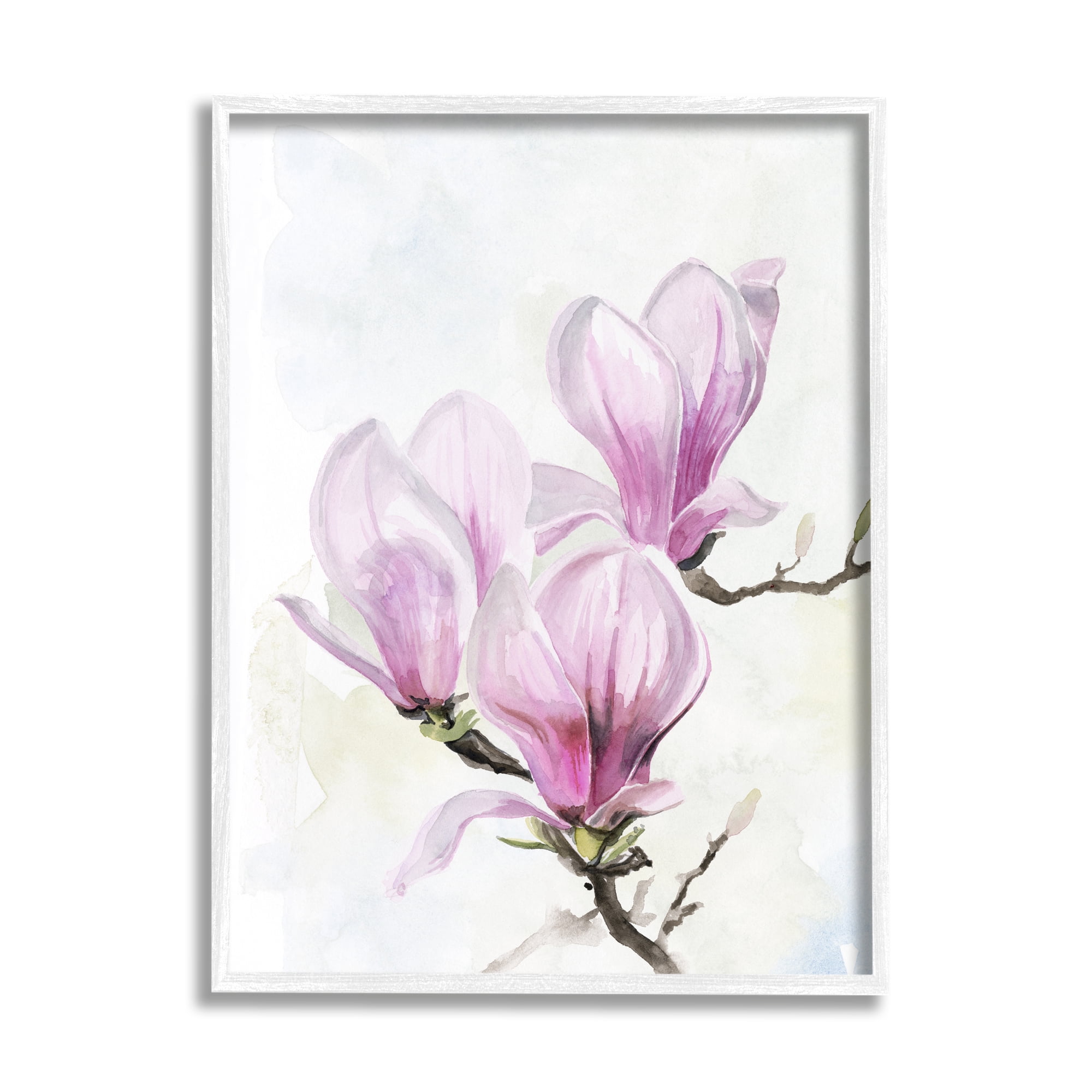 Stupell Budding Magnolias Pink Florals Botanical & Floral Painting White Framed Art Print Wall Art