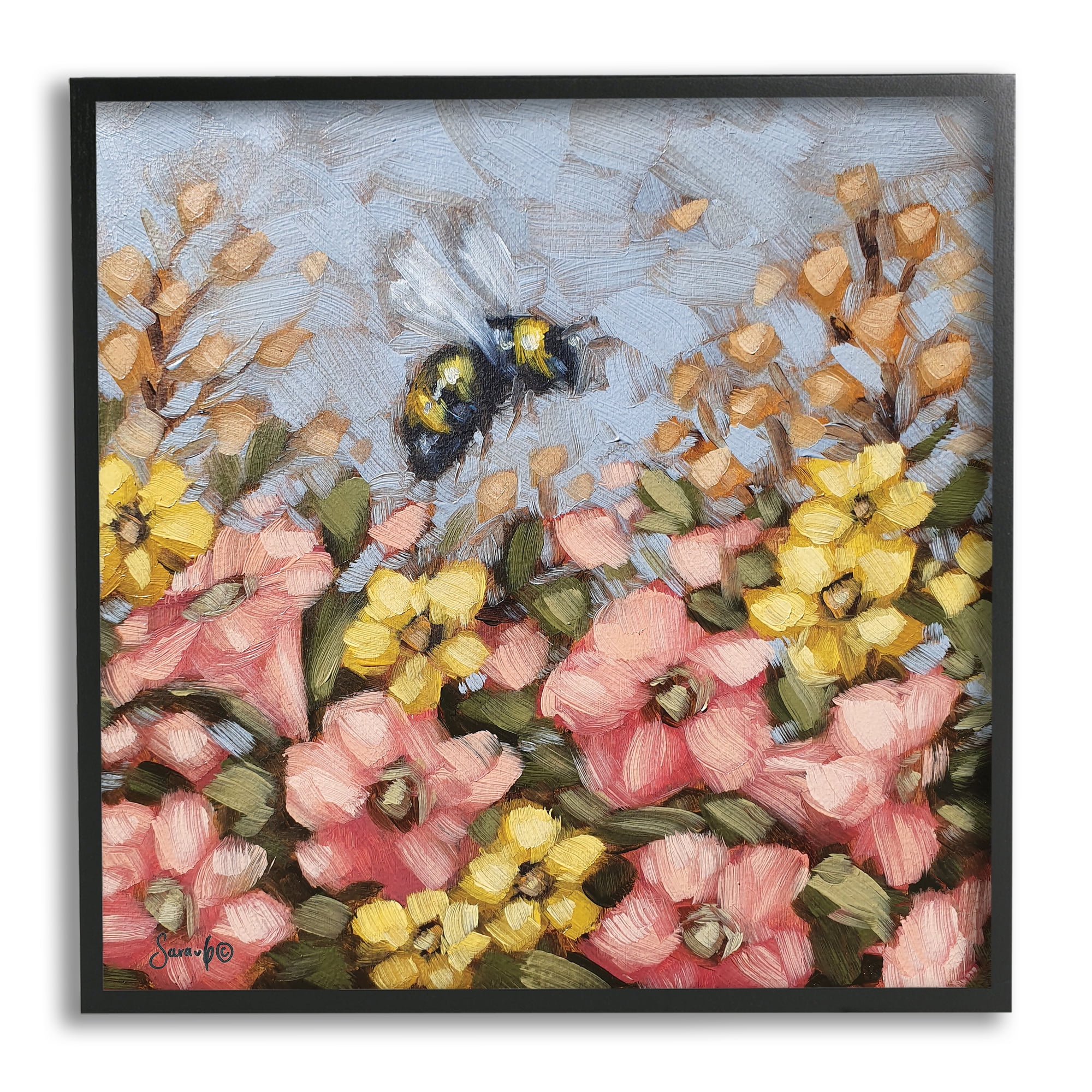 Stupell Bumblebee Summer Garden Meadow Animals & Insects Painting Black Framed Art Print Wall Art