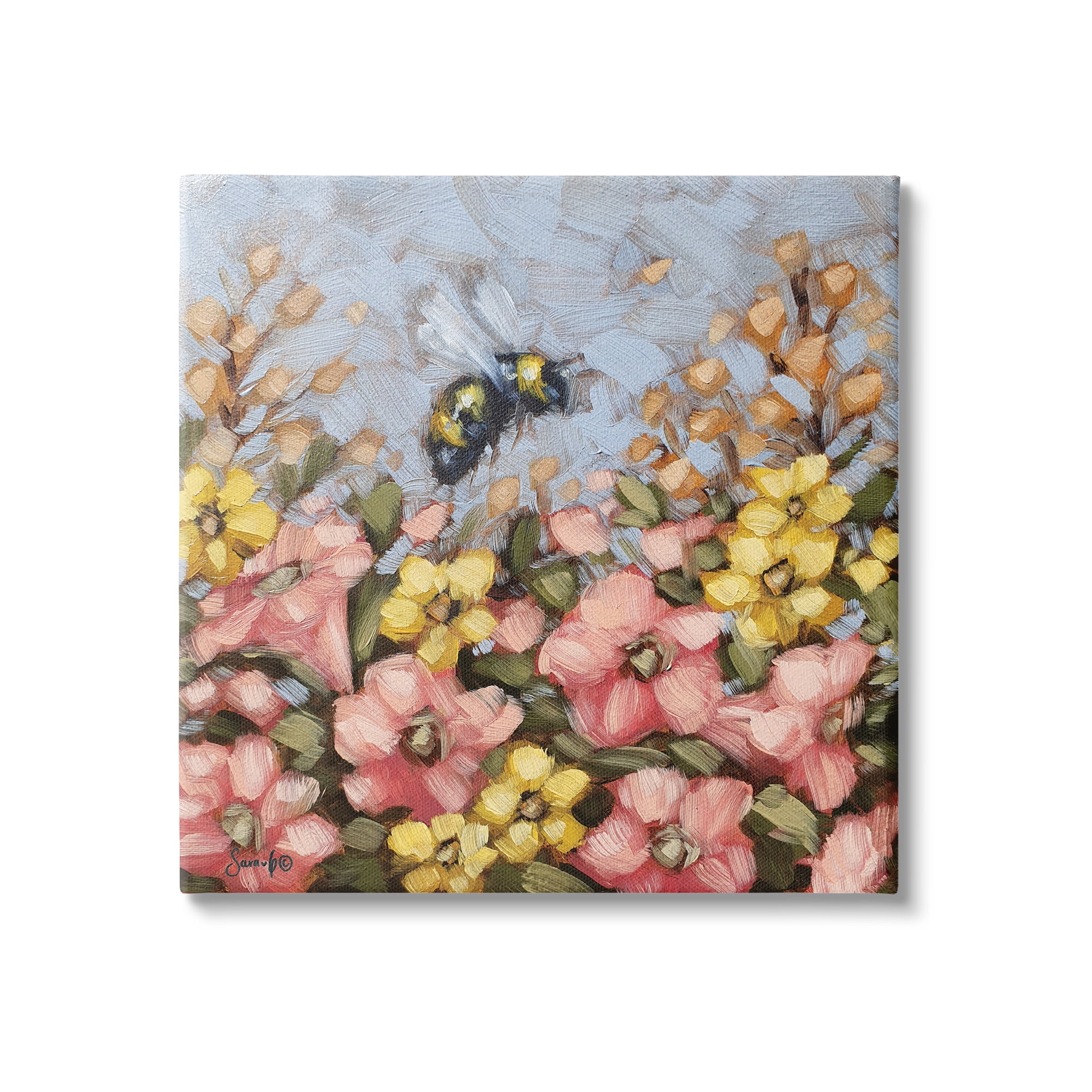 Stupell Bumblebee Summer Garden Meadow Animals & Insects Painting Gallery Wrapped Canvas Print Wall Art