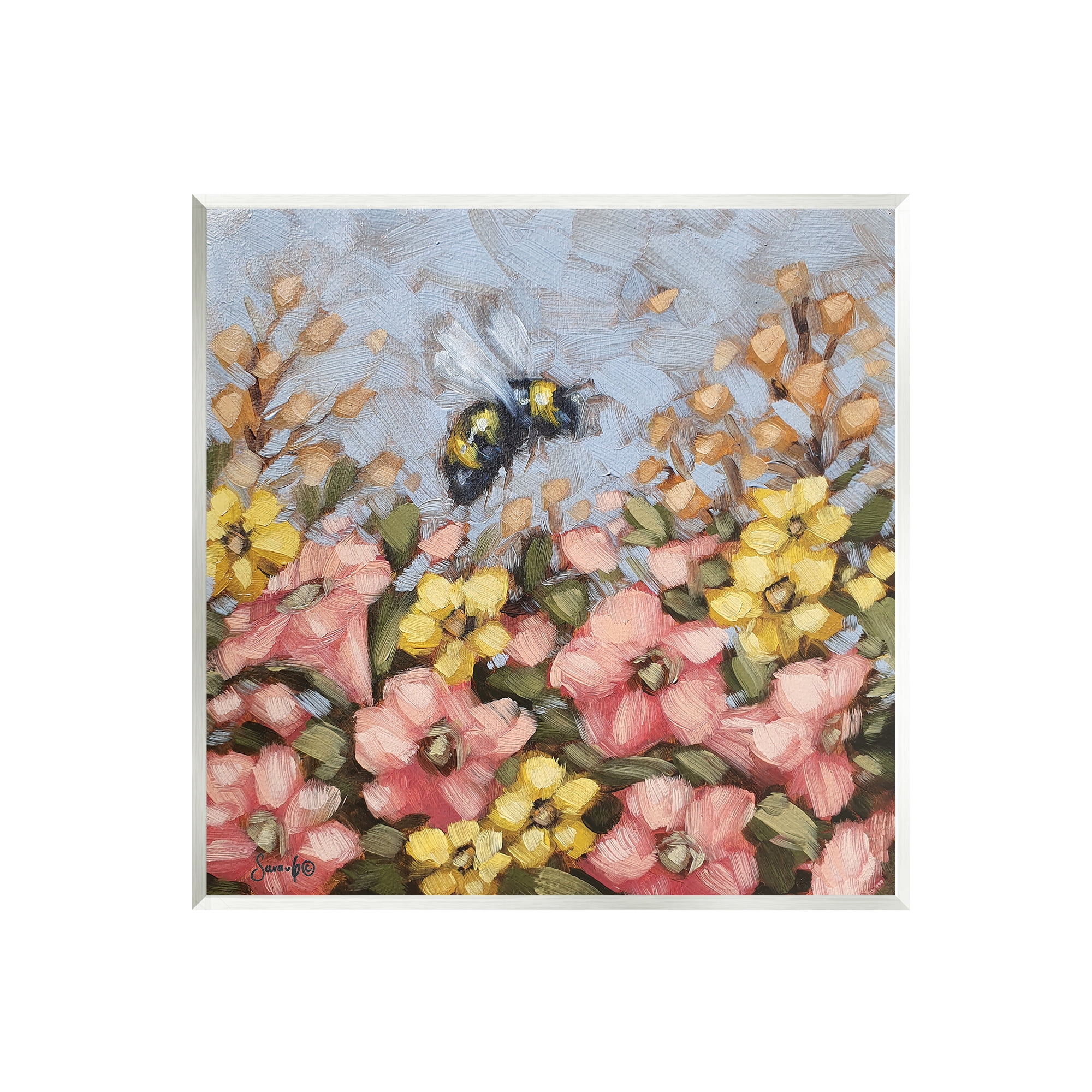 Stupell Bumblebee Summer Garden Meadow Animals & Insects Painting Wall Plaque Unframed Art Print Wall Art