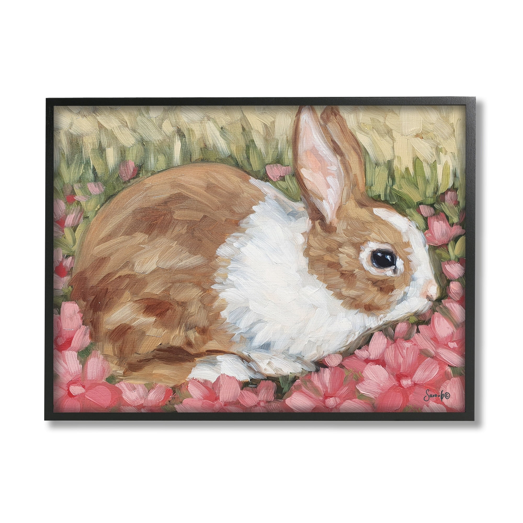 Stupell Bunny Pink Spring Blossoms Animals & Insects Painting Black Framed Art Print Wall Art