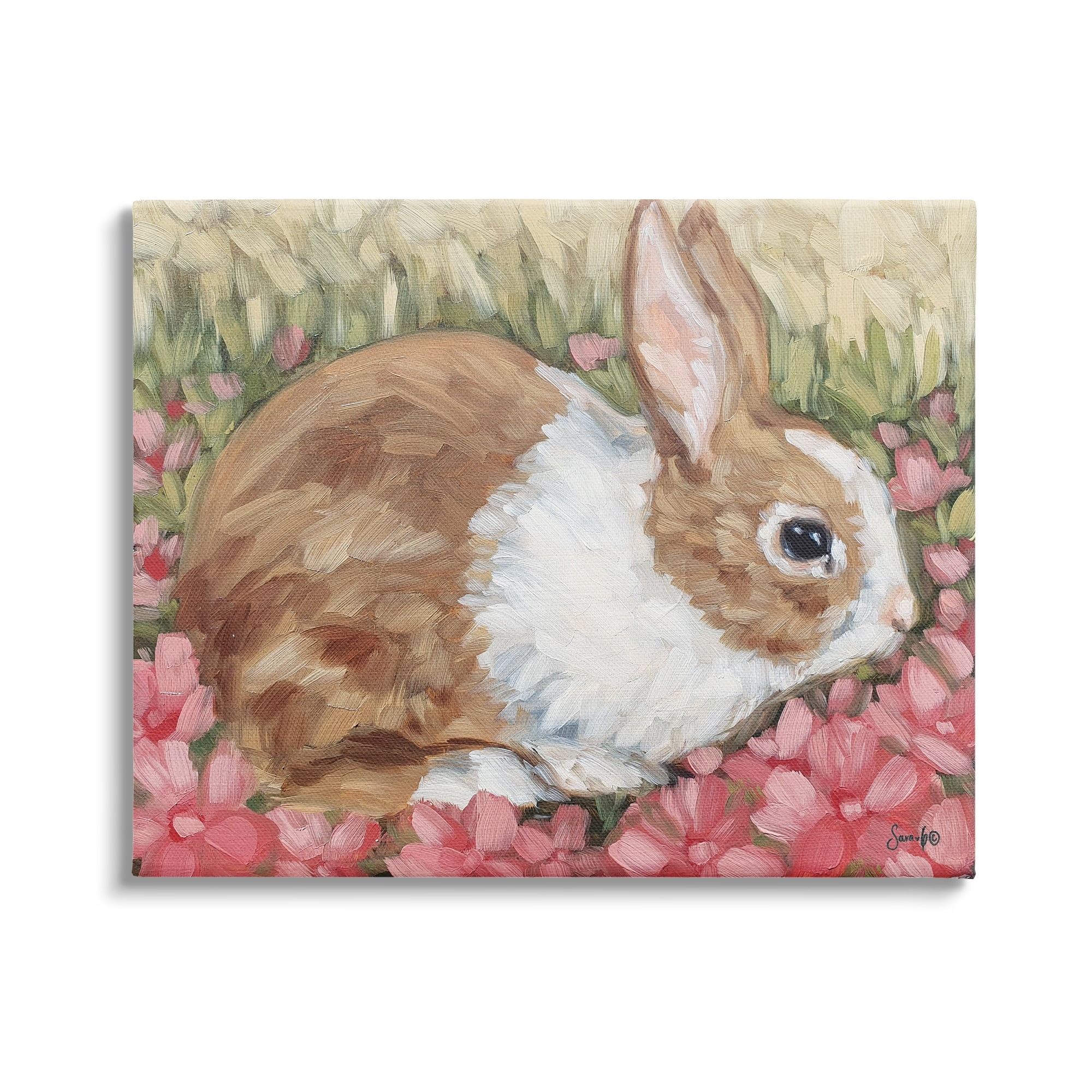 Stupell Bunny Pink Spring Blossoms Animals & Insects Painting Gallery Wrapped Canvas Print Wall Art