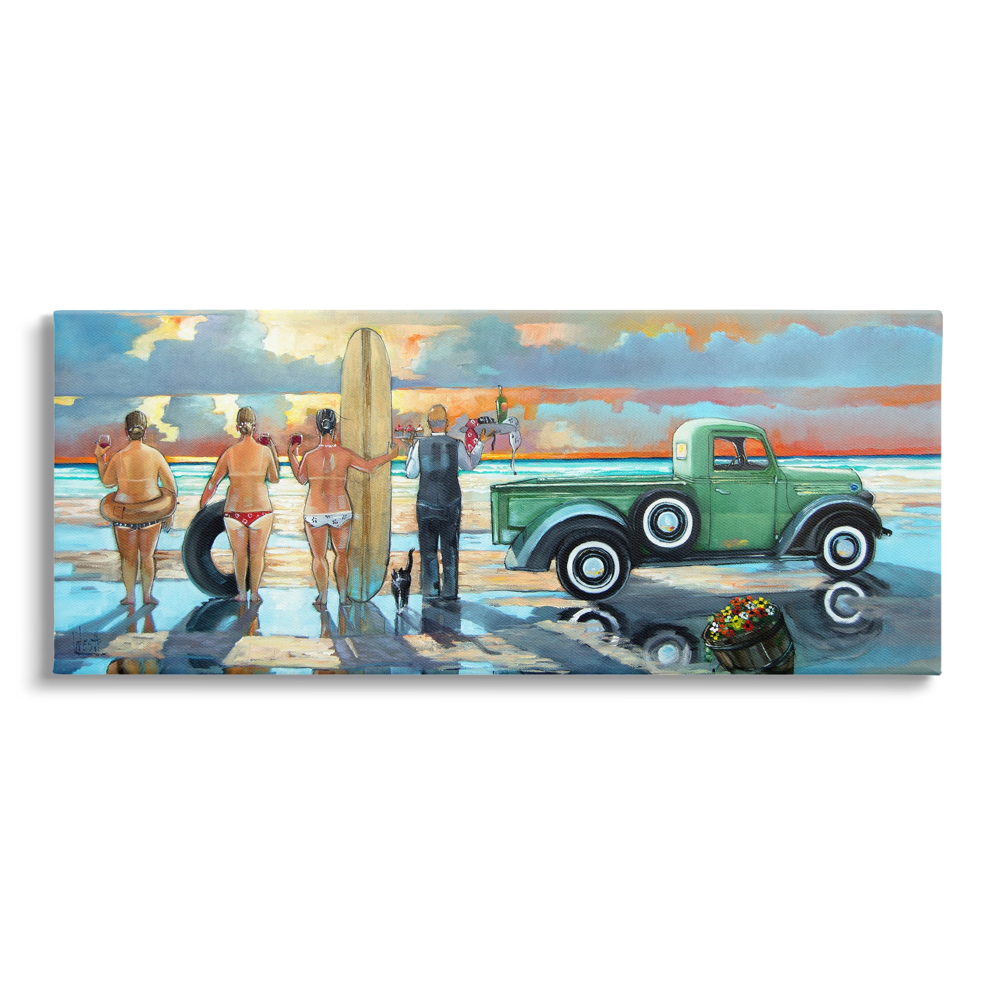 Stupell Butler Serving Beach Girls Scene Landscape Painting Gallery Wrapped Canvas Print Wall Art