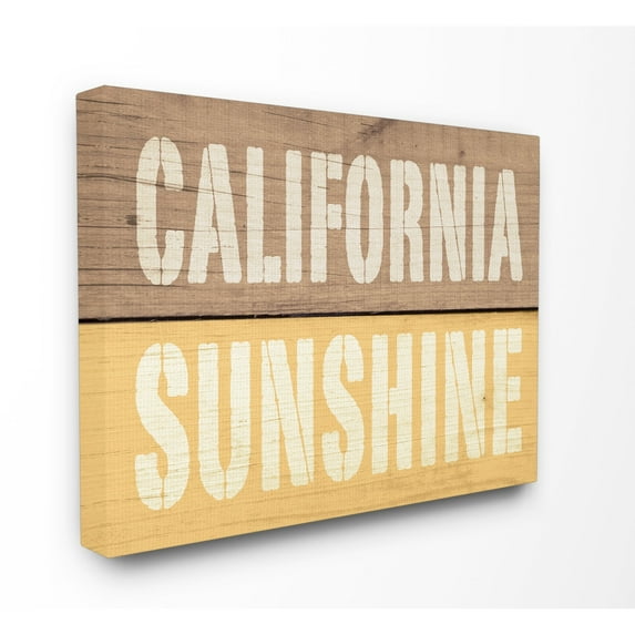 The Stupell Home Decor Collection California Sunshine Distressed Wood Typography Stretched Canvas Wall Art, 16 x 1.5 x 20