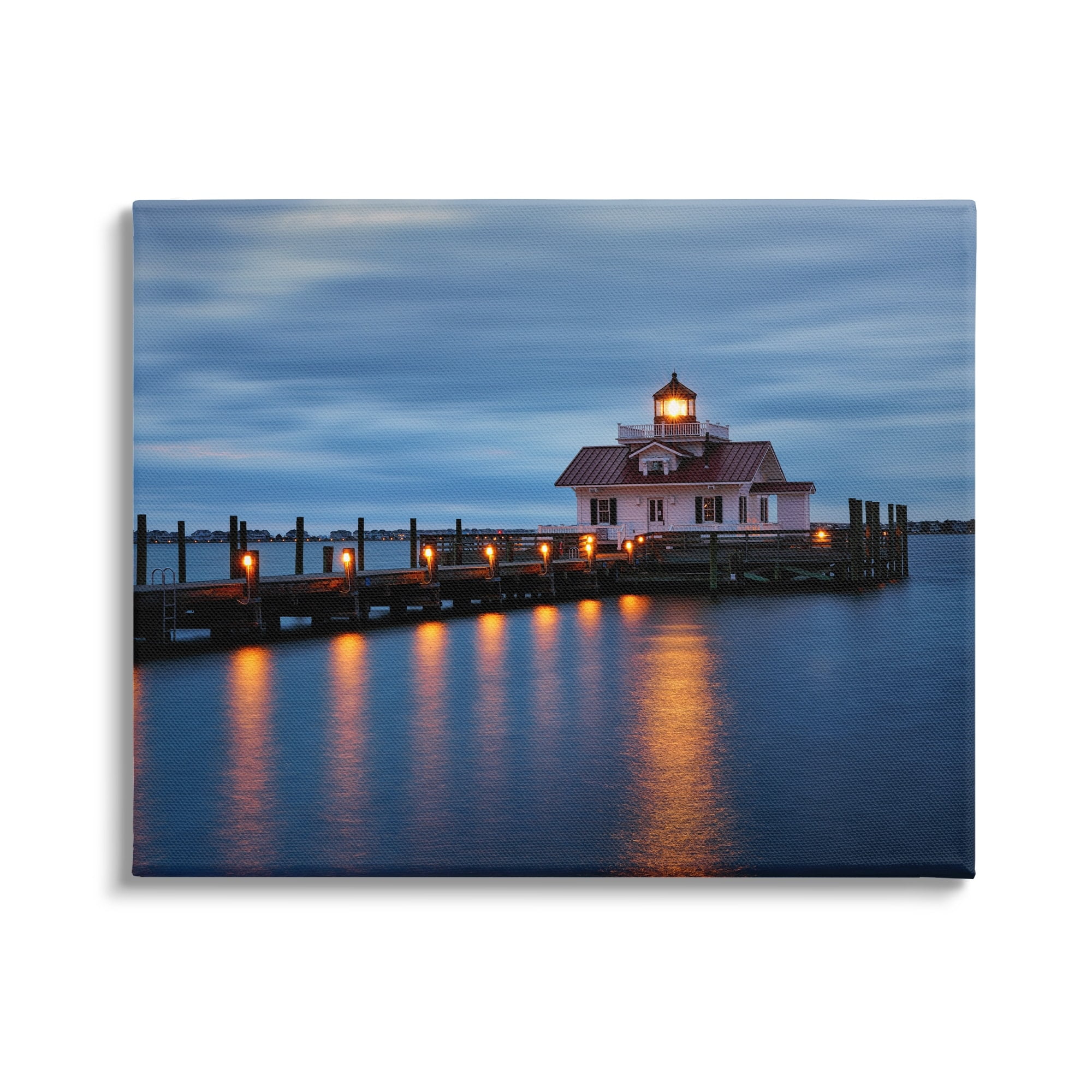 Stupell Calm Nighttime Bridge Coastal Lights Landscape Photography Gallery Wrapped Canvas Print Wall Art