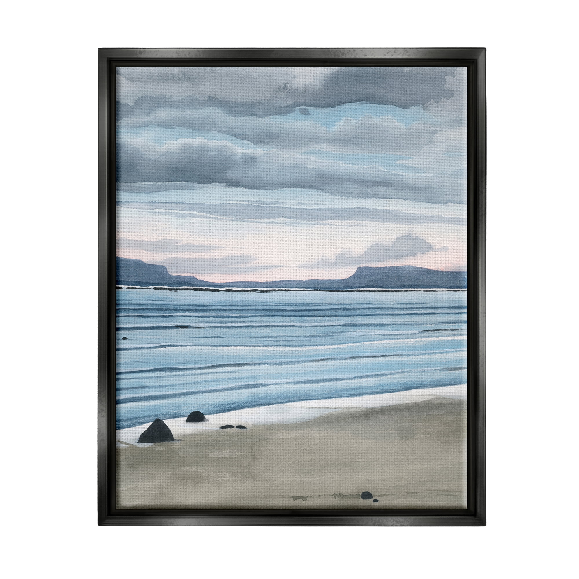Stupell Calming Coastal Shore Ripples Landscape Painting Black Floater Framed Art Print Wall Art