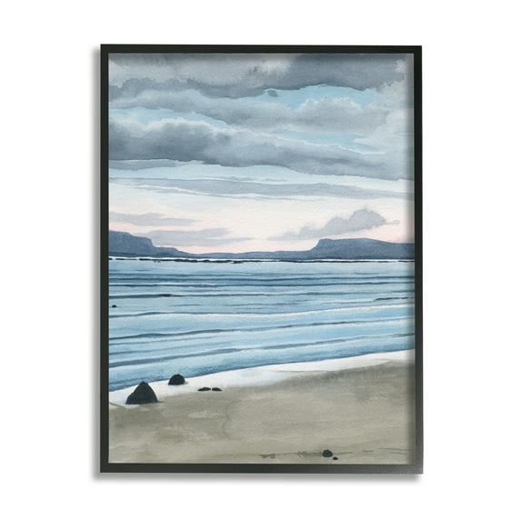 Stupell Calming Coastal Shore Ripples Landscape Painting Black Framed Art Print Wall Art