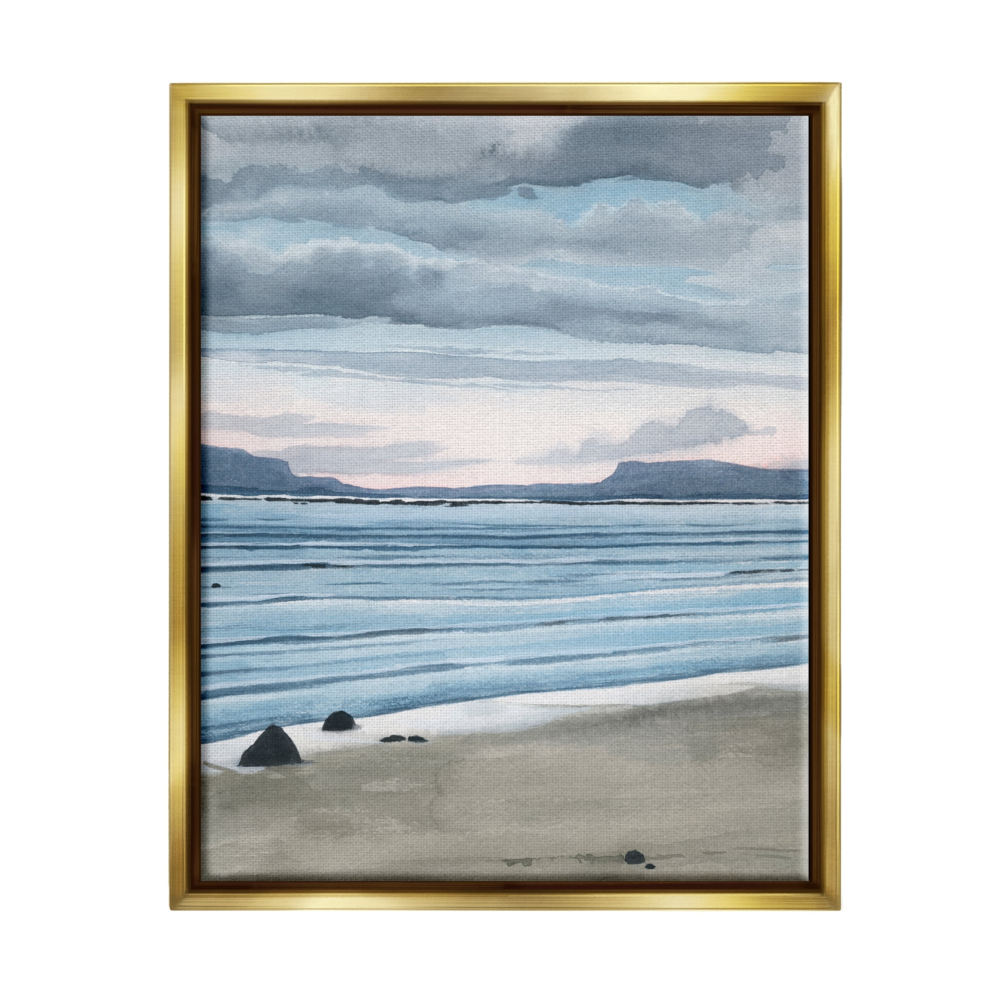 Stupell Calming Coastal Shore Ripples Landscape Painting Gold Floater Framed Art Print Wall Art