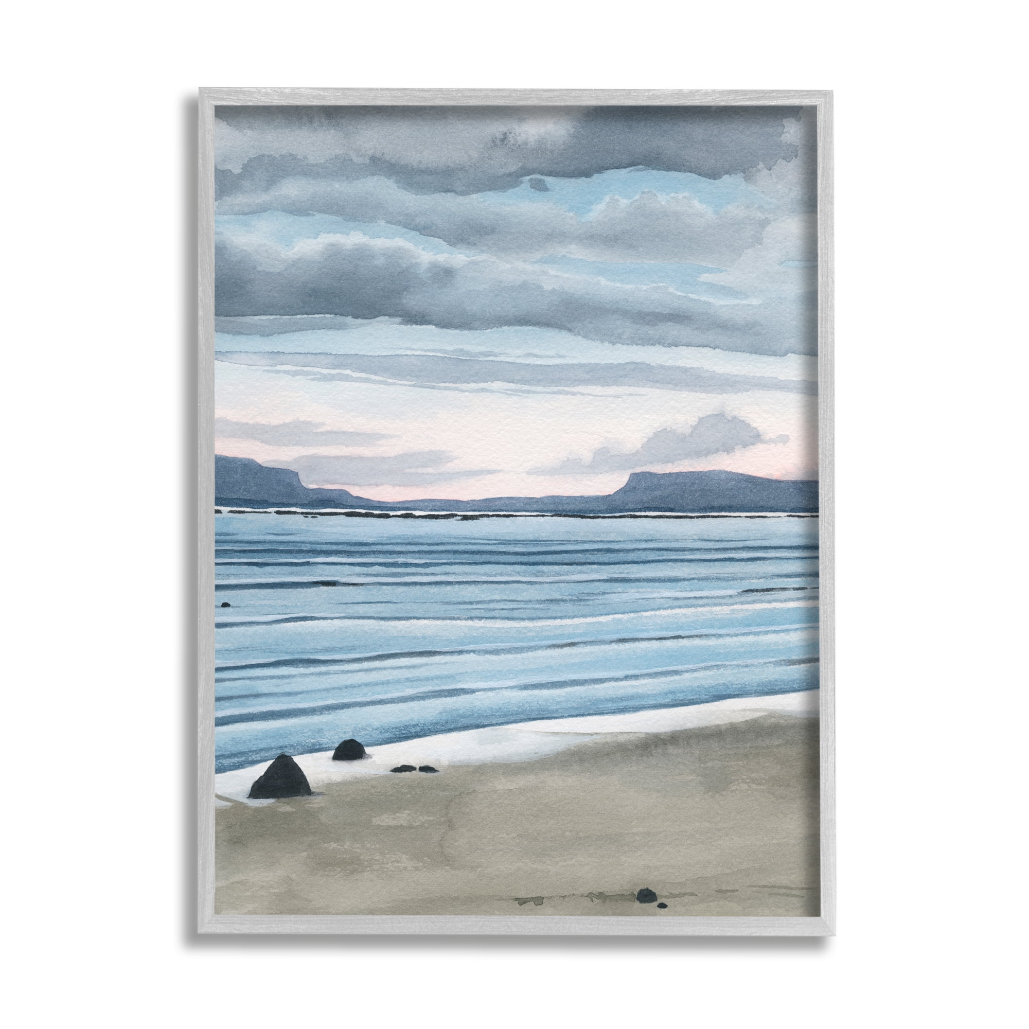 Stupell Calming Coastal Shore Ripples Landscape Painting Gray Framed Art Print Wall Art