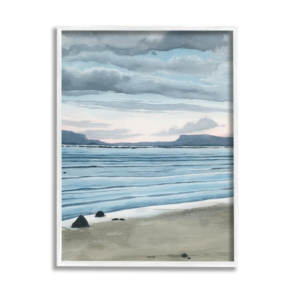 Stupell Calming Coastal Shore Ripples Landscape Painting White Framed Art Print Wall Art