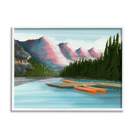 Stupell Calming Lake Camp Nature Canoes Landscape Painting White Framed Art Print Wall Art