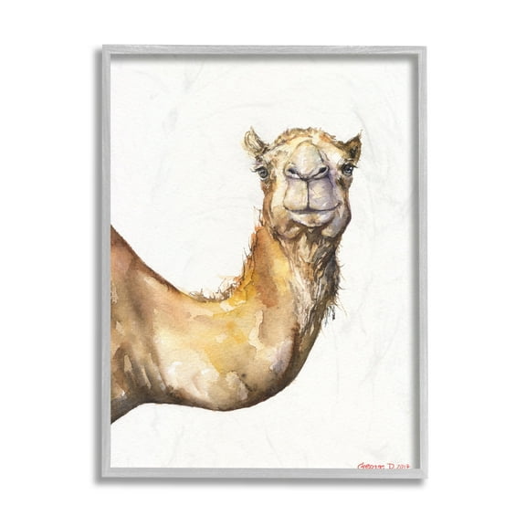 Stupell Camel Side Portrait Desert Animal Tan White Framed Wall Art 11 x 14 Grey