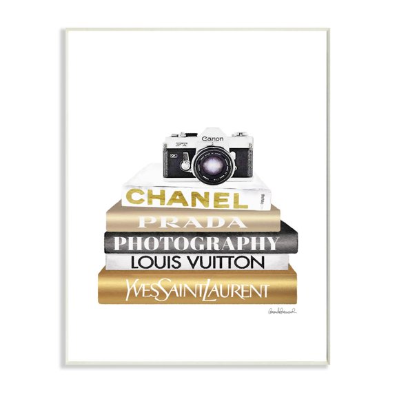 Stupell Camera Gold Black Bookstack Glam Fashion Design Wall Plaque by Amanda Greenwood