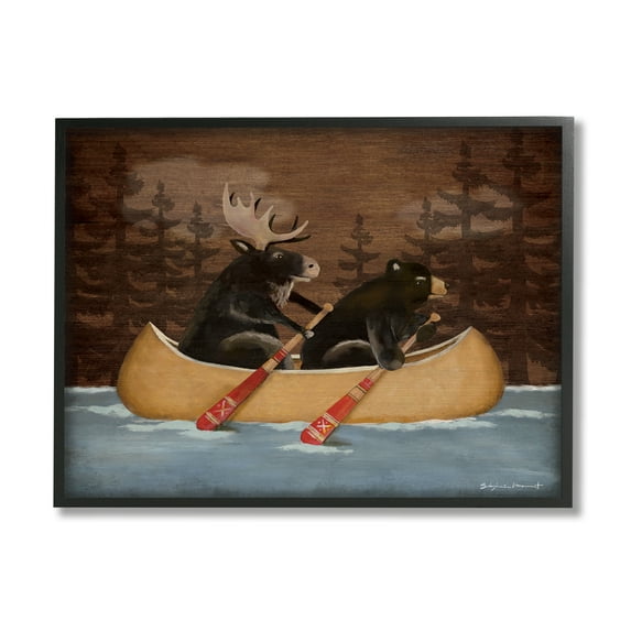 Stupell Canoeing Animals Rustic Woodland Transportation Painting Black Framed Art Print Wall Art