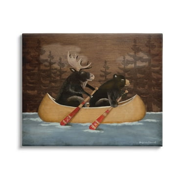 Stupell Canoeing Animals Rustic Woodland Transportation Painting Gallery Wrapped Canvas Print Wall Art