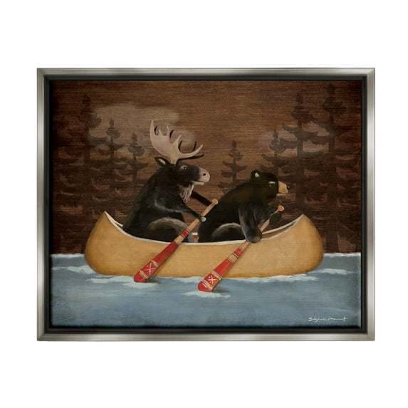 Stupell Canoeing Animals Rustic Woodland Transportation Painting Gray Floater Framed Art Print Wall Art