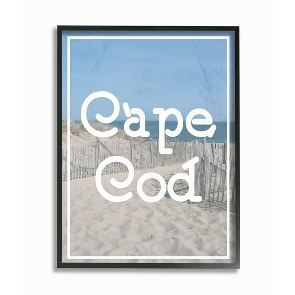 Stupell Cape Cod Beach Typography Vintage Framed Giclee Texture Art 11 x 14