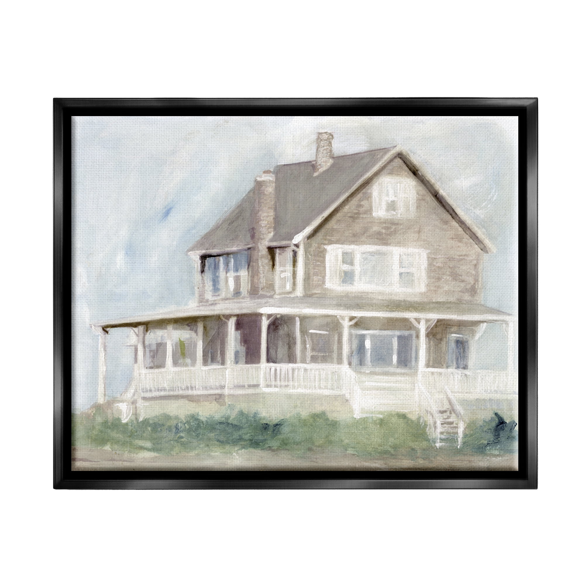 Stupell Cape House Porch View Landscape Painting Black Floater Framed Art Print Wall Art