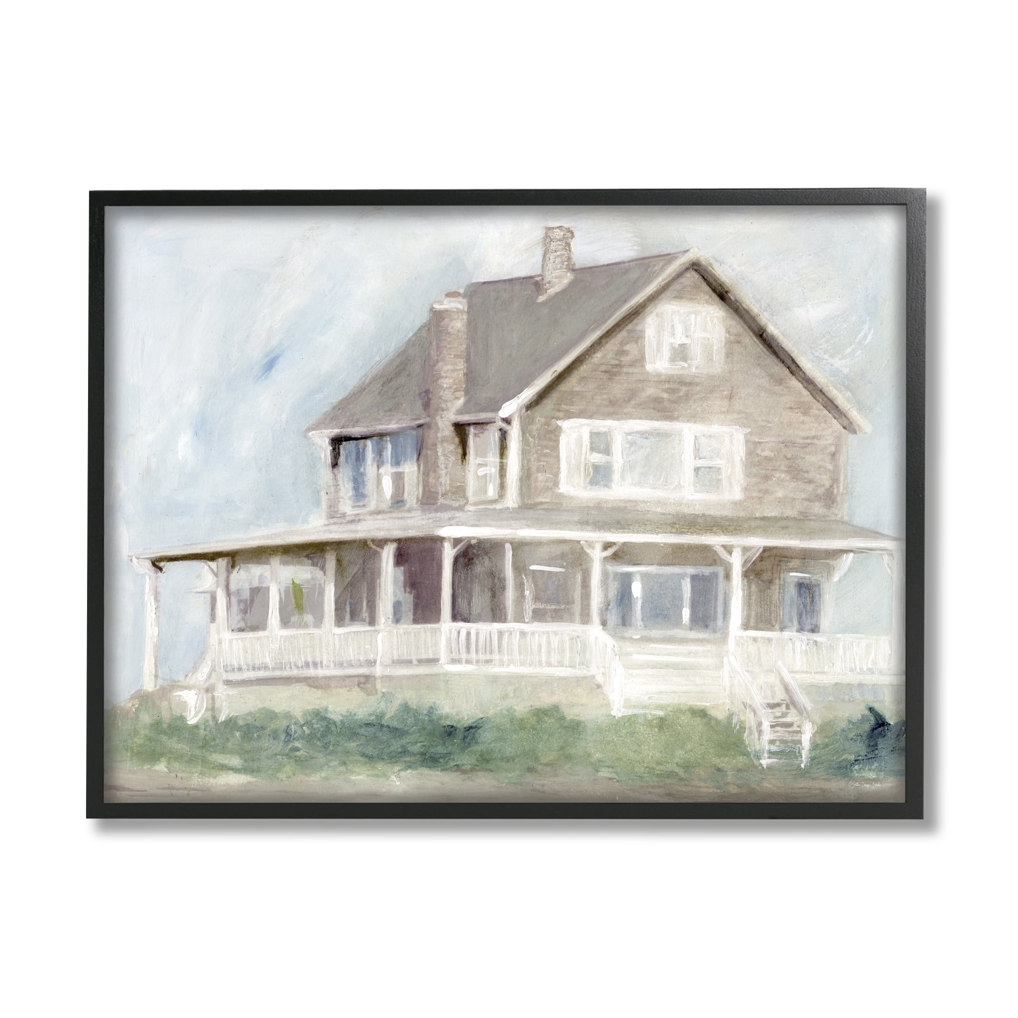 Stupell Cape House Porch View Landscape Painting Black Framed Art Print Wall Art