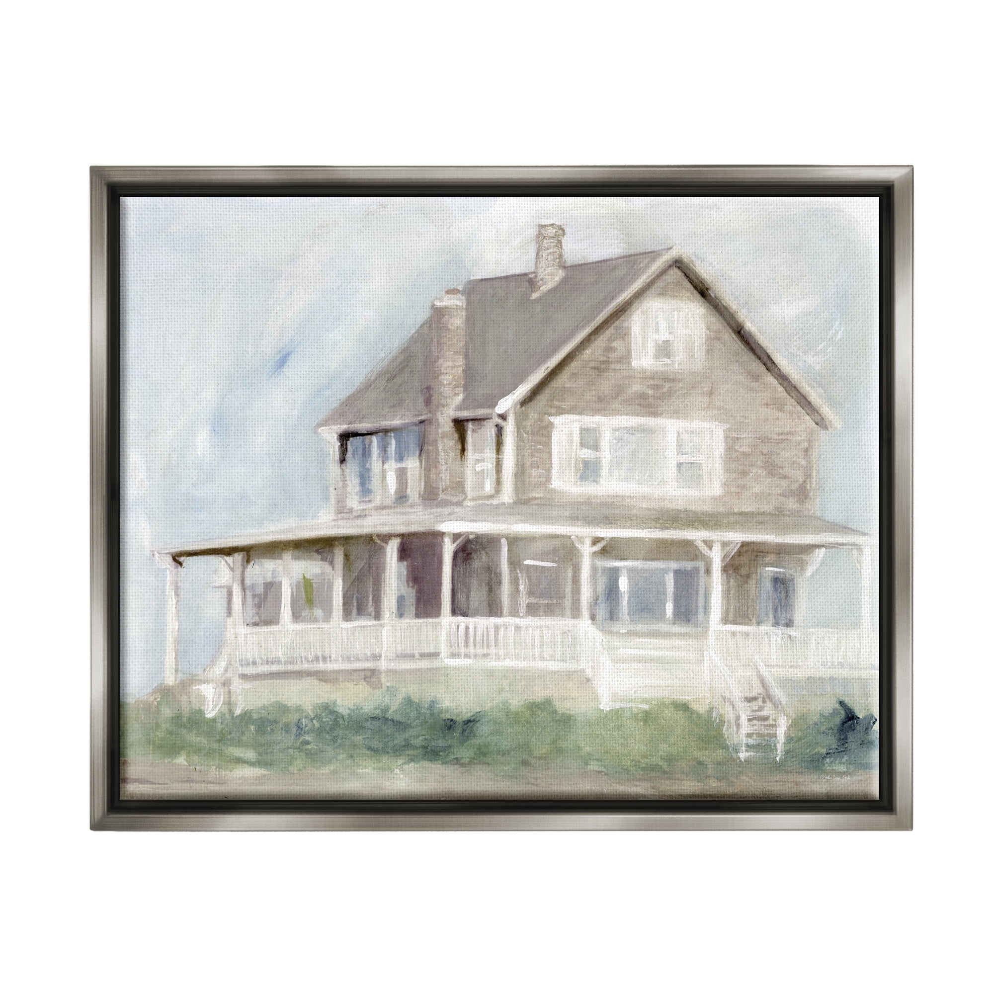 Stupell Cape House Porch View Landscape Painting Gray Floater Framed Art Print Wall Art
