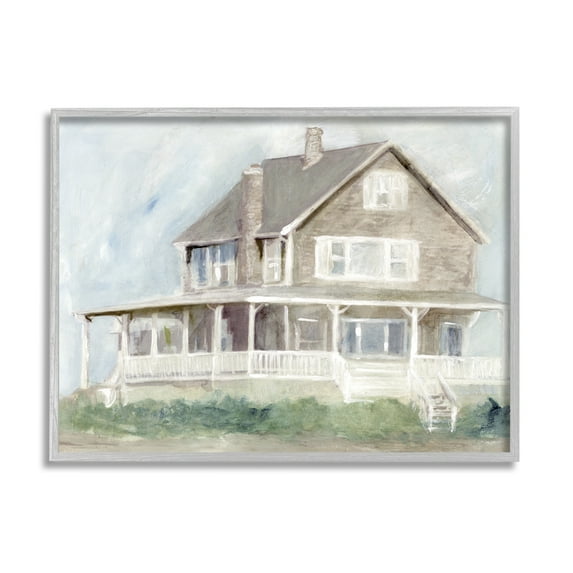 Stupell Cape House Porch View Landscape Painting Gray Framed Art Print Wall Art
