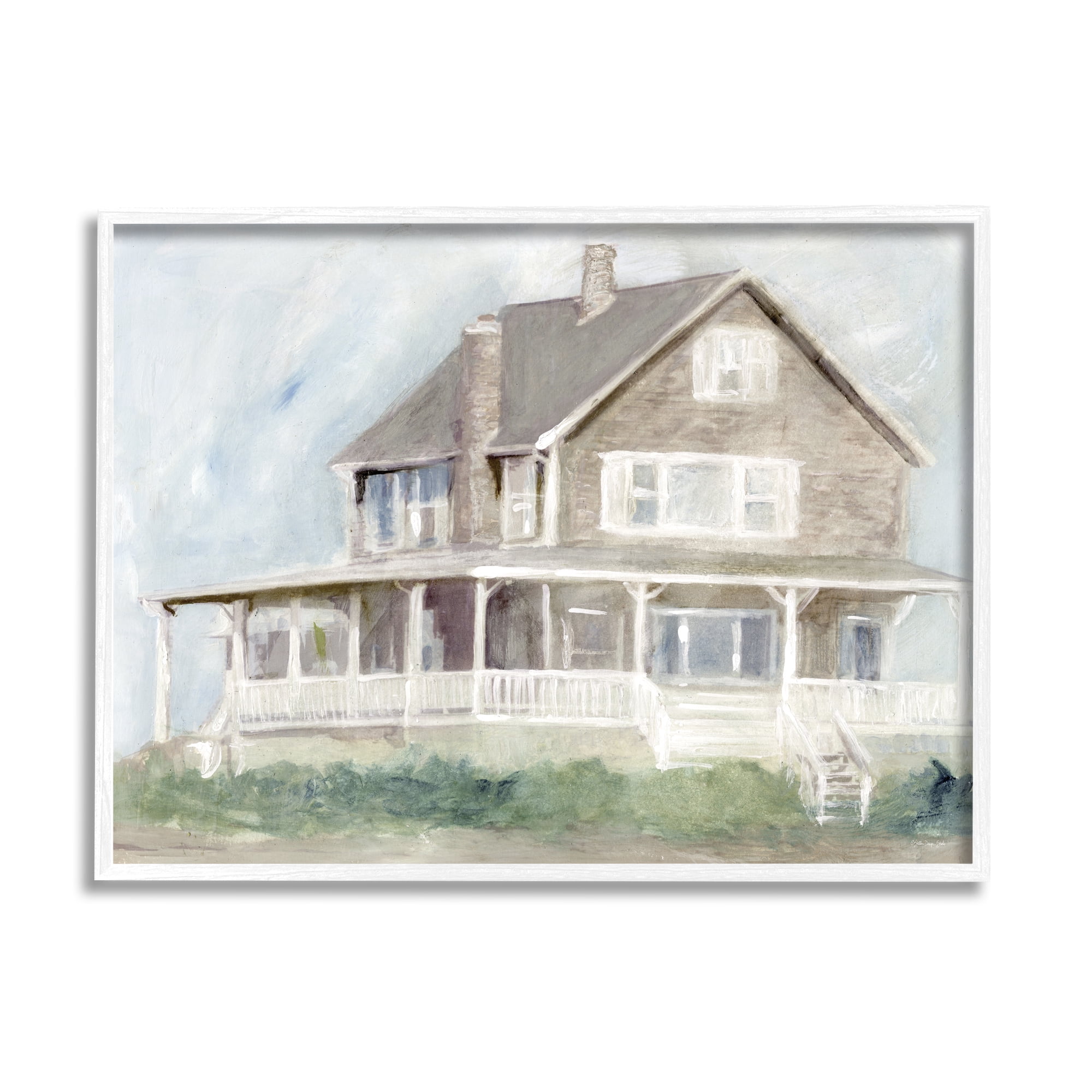 Stupell Cape House Porch View Landscape Painting White Framed Art Print Wall Art