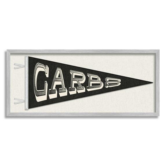 Stupell Carbs Pennant Banner Kitchen Food & Beverage Painting Gray Framed Art Print Wall Art