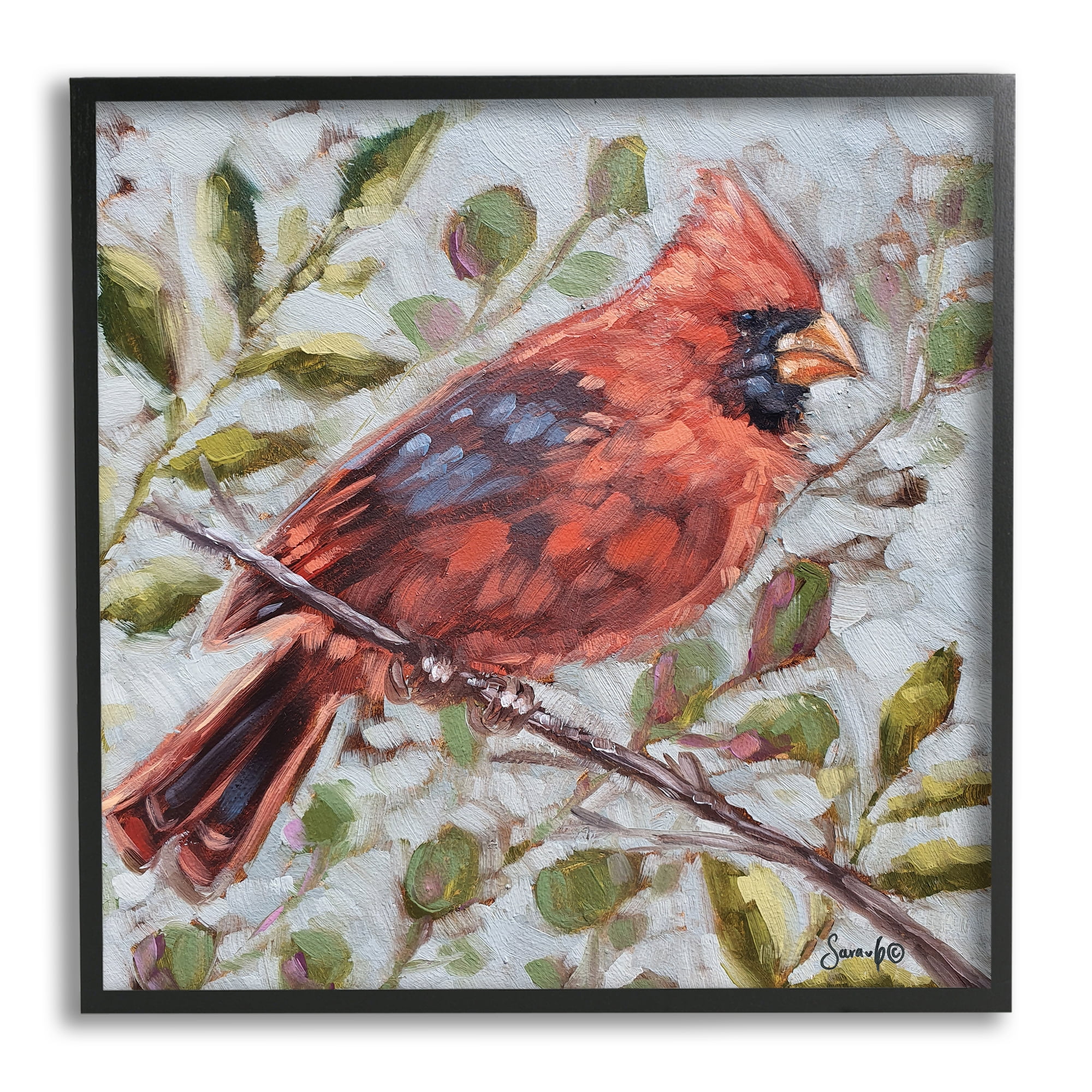 Stupell Cardinal Tree Branch Nature Animals & Insects Painting Black Framed Art Print Wall Art