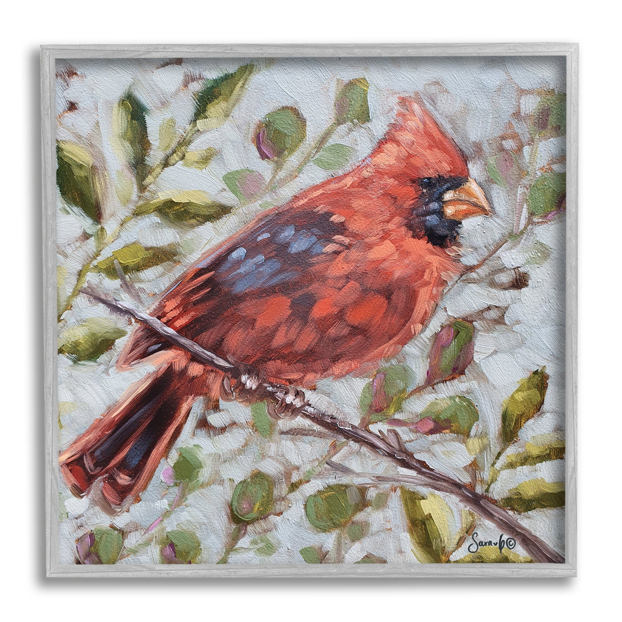 Stupell Cardinal Tree Branch Nature Animals & Insects Painting Gray Framed Art Print Wall Art