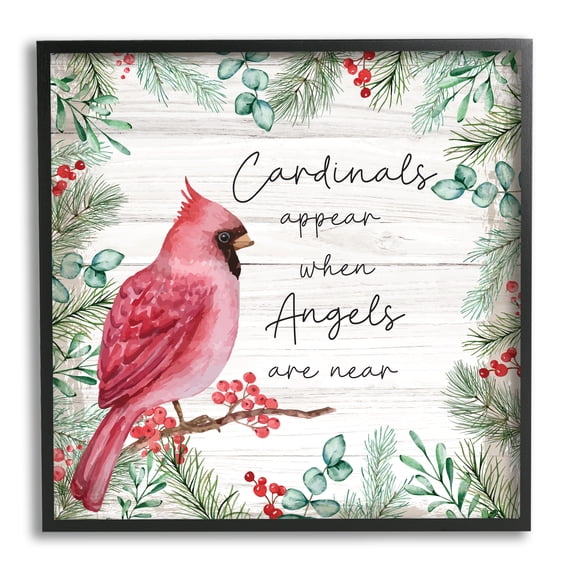 Stupell Cardinals Appear When Angels Near Phrase Animals & Insects Painting Black Framed Art Print Wall Art
