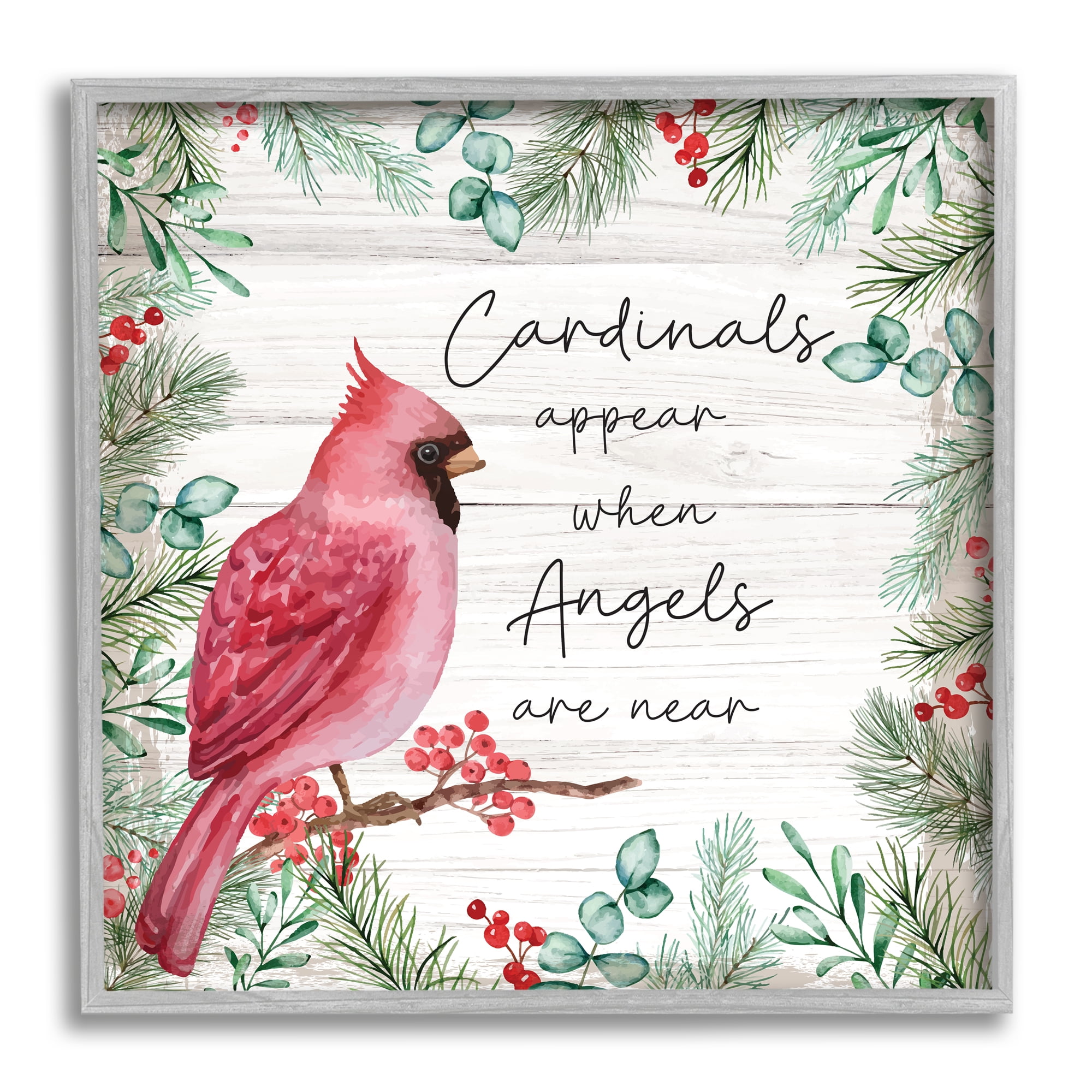 Stupell Cardinals Appear When Angels Near Phrase Animals & Insects Painting Gray Framed Art Print Wall Art