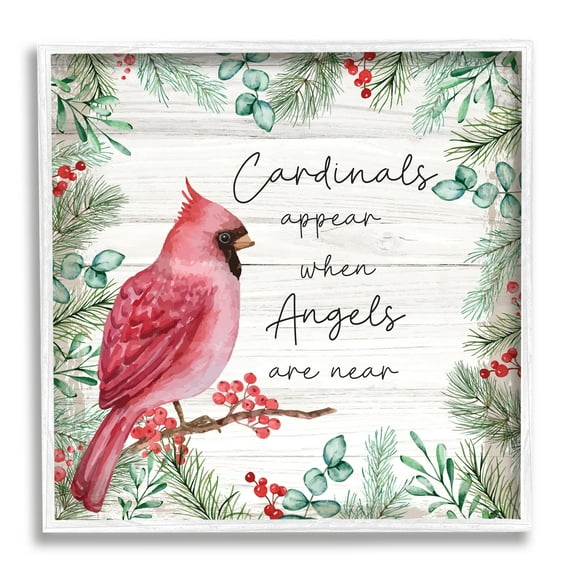 Stupell Cardinals Appear When Angels Near Phrase Animals & Insects Painting White Framed Art Print Wall Art