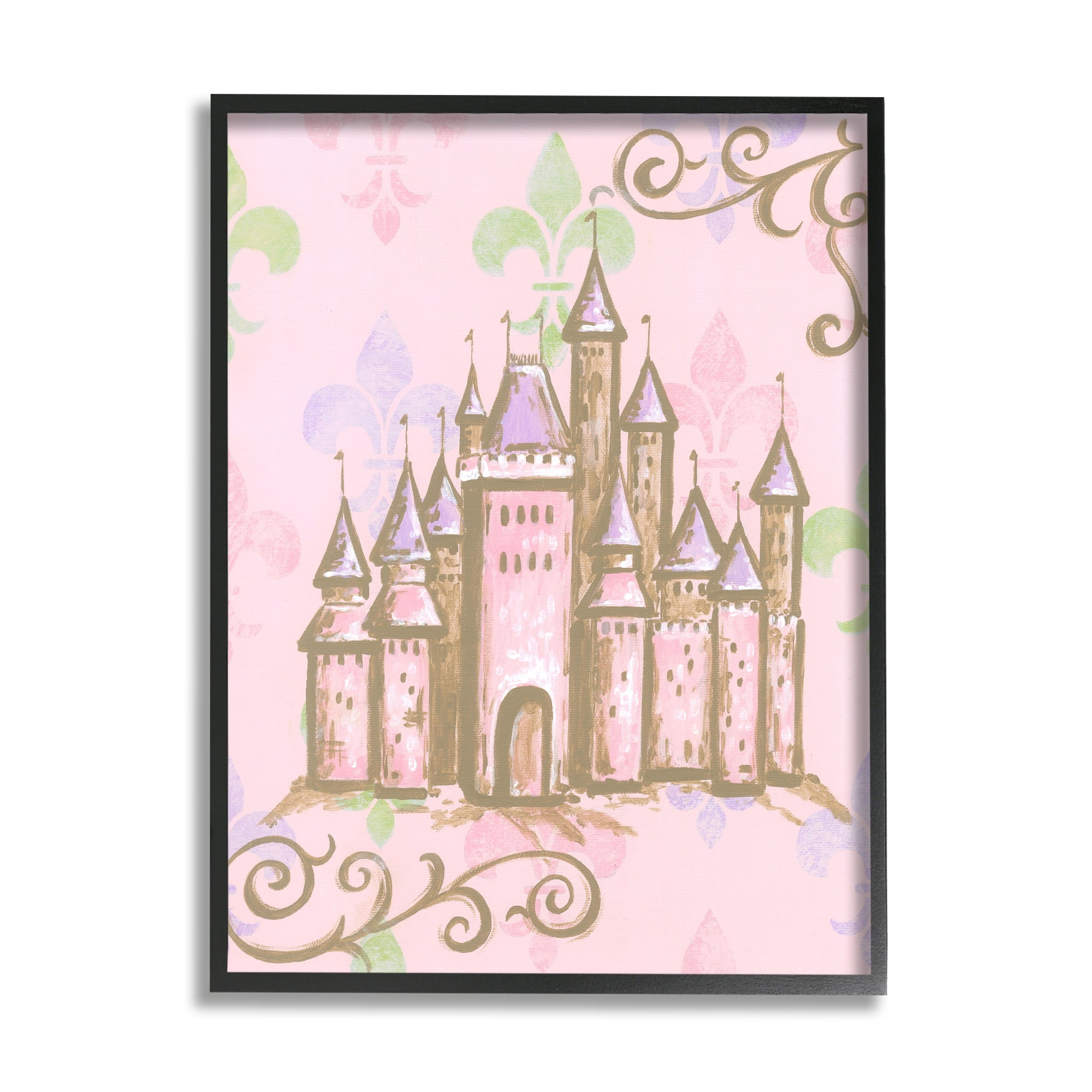 The Kids Room by Stupell Castle with Fleur de Lis on Pink Background Framed Giclee Texturized Art, 11 x 1.5 x 14