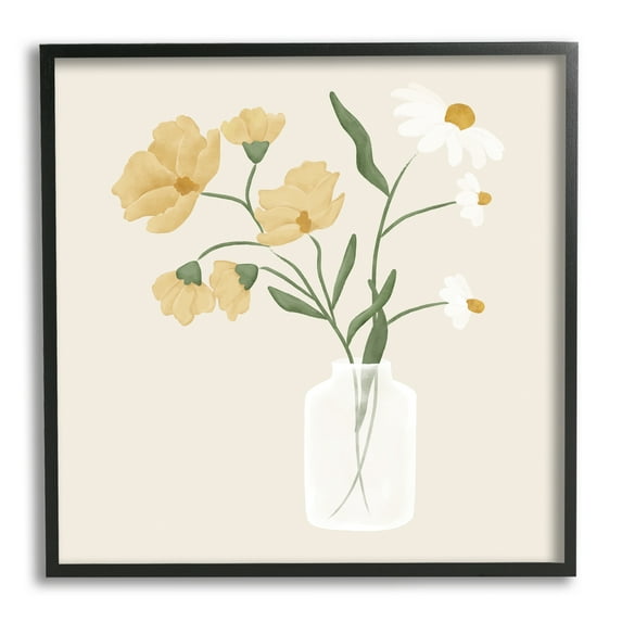 Stupell Casual Daisies Blossom Arrangement Botanical & Floral Painting Black Framed Art Print Wall Art