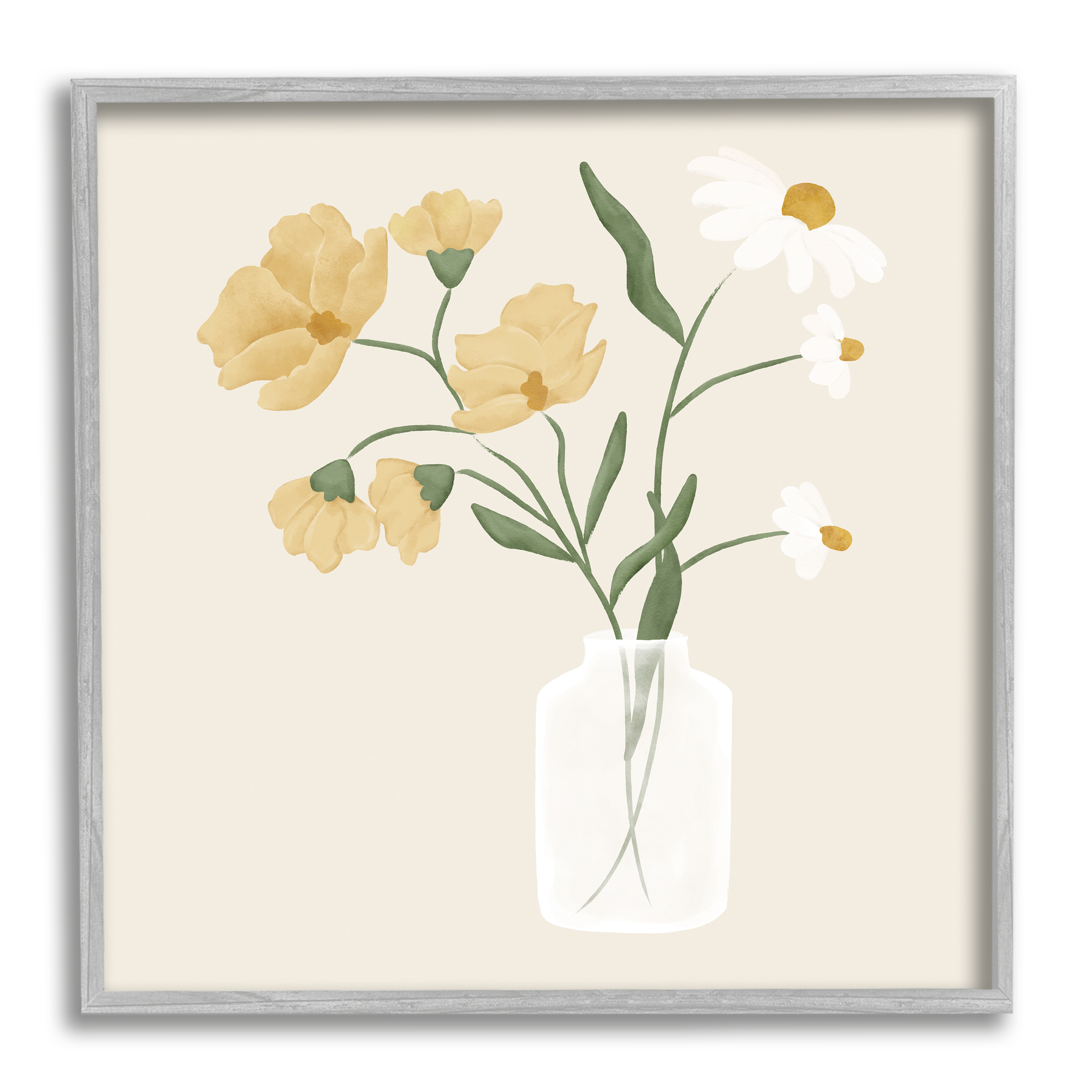 Stupell Casual Daisies Blossom Arrangement Botanical & Floral Painting Gray Framed Art Print Wall Art