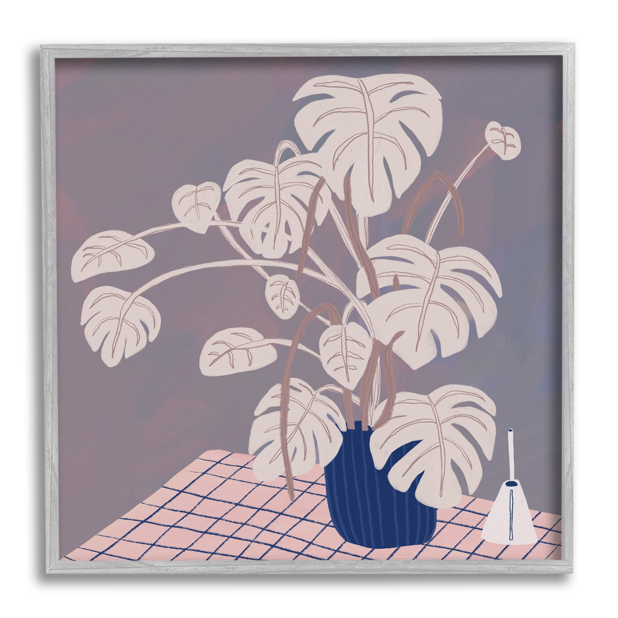 Stupell Casual Monstera Patterned Leaves Botanical & Floral Painting Gray Framed Art Print Wall Art