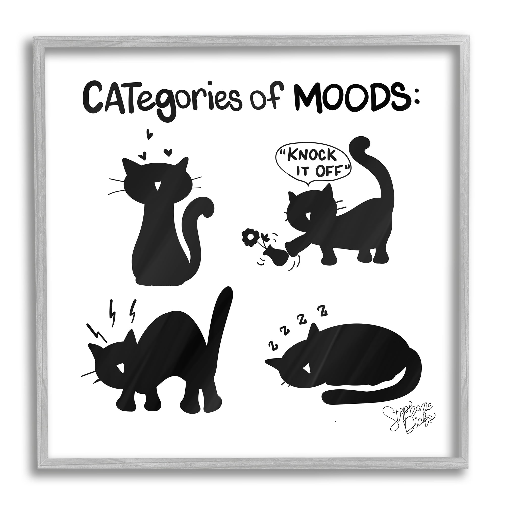 Stupell Categories Of Moods Funny Cats Animals & Insects Painting Gray Framed Art Print Wall Art