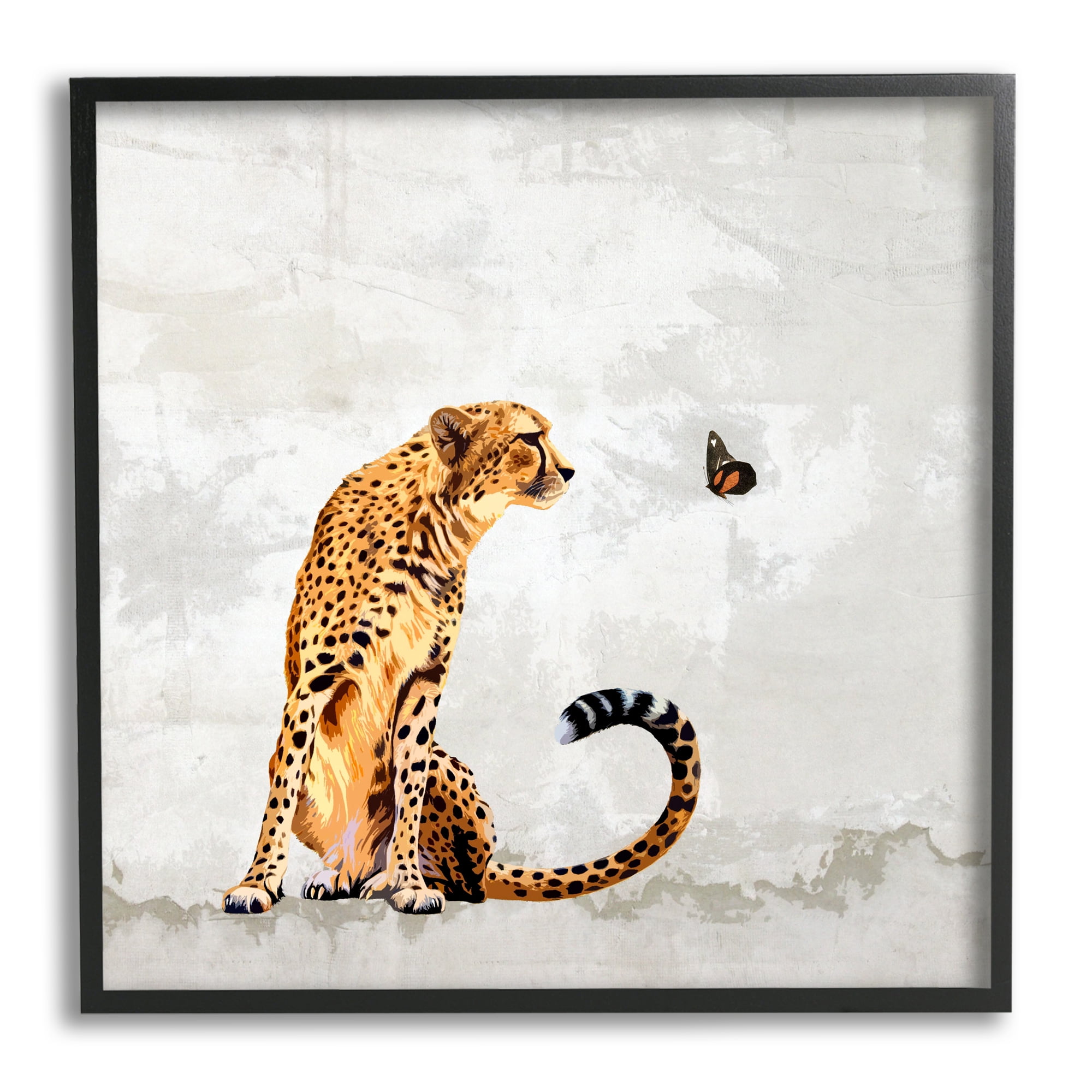 Stupell Cheetah & Butterfly Abstract Nature Animals & Insects Painting Black Framed Art Print Wall Art