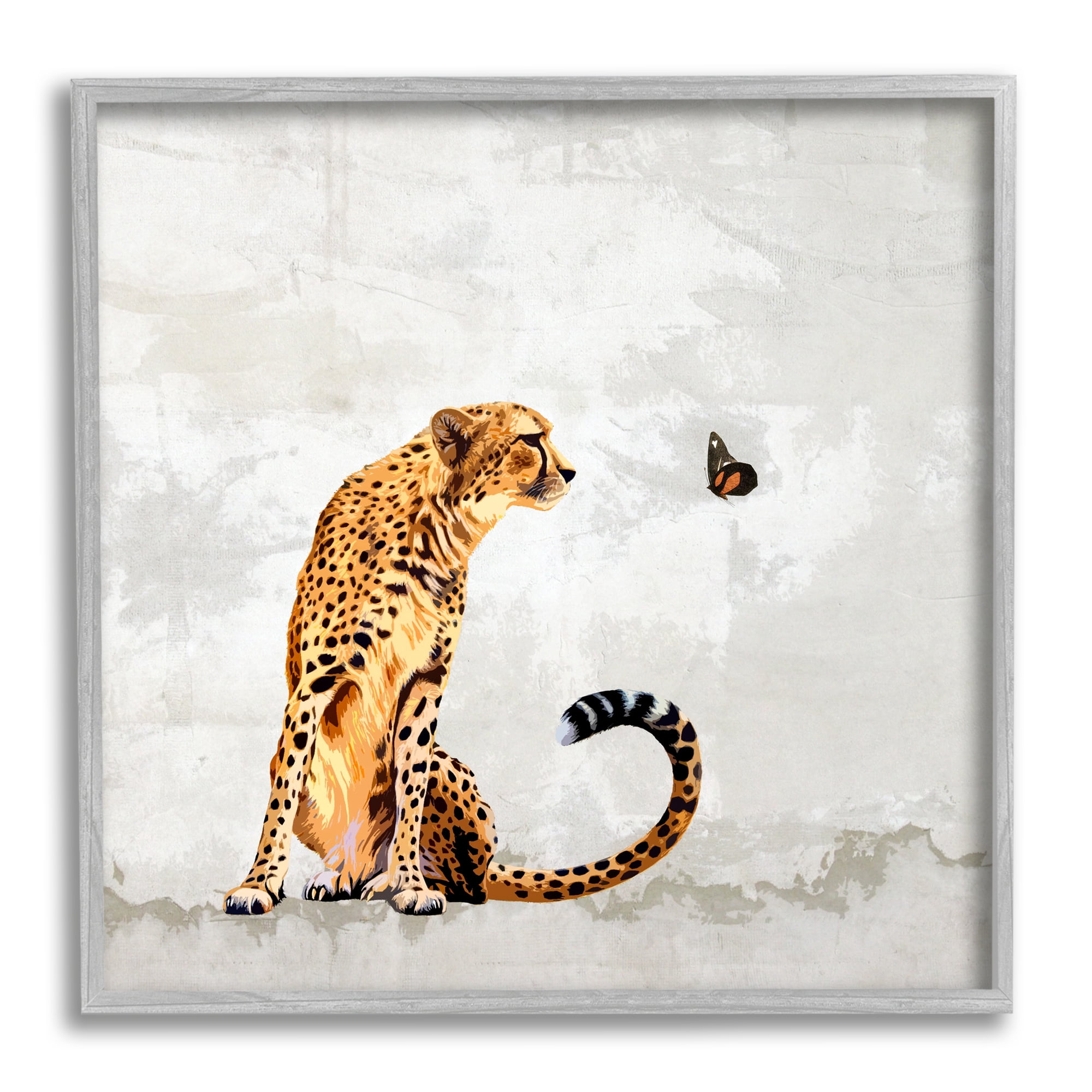 Stupell Cheetah & Butterfly Abstract Nature Animals & Insects Painting Gray Framed Art Print Wall Art