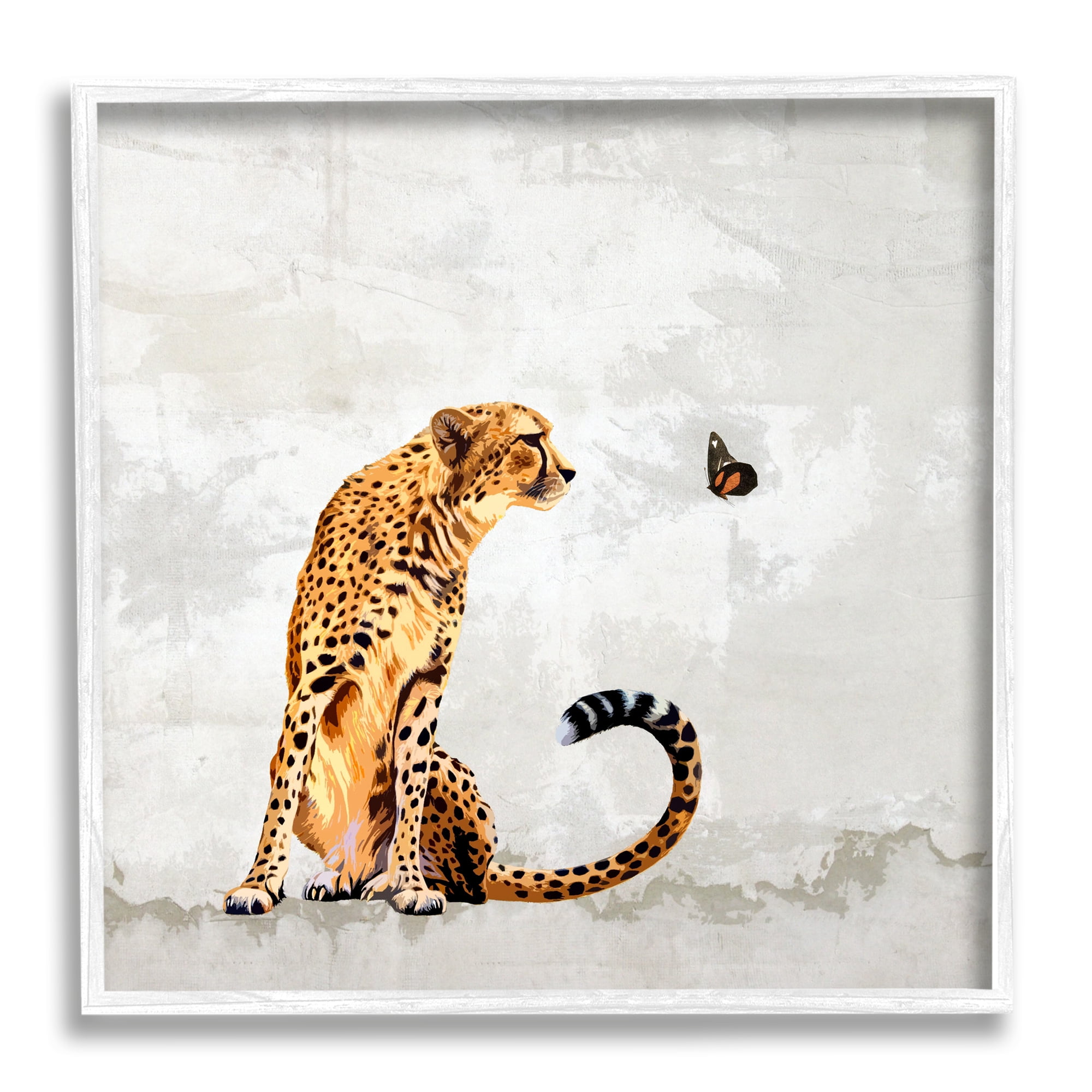 Stupell Cheetah & Butterfly Abstract Nature Animals & Insects Painting White Framed Art Print Wall Art