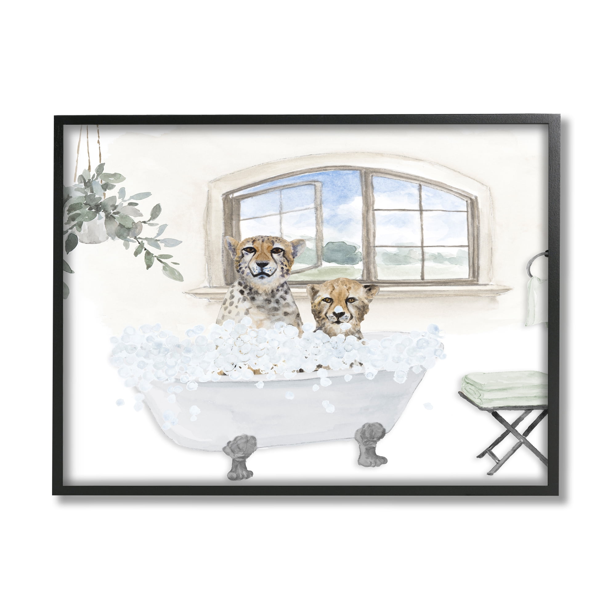 Stupell Cheetah Duo Bathtub Bathroom Scene Animals & Insects Painting Black Framed Art Print Wall Art