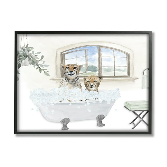 Stupell Cheetah Duo Bathtub Bathroom Scene Animals & Insects Painting Black Framed Art Print Wall Art