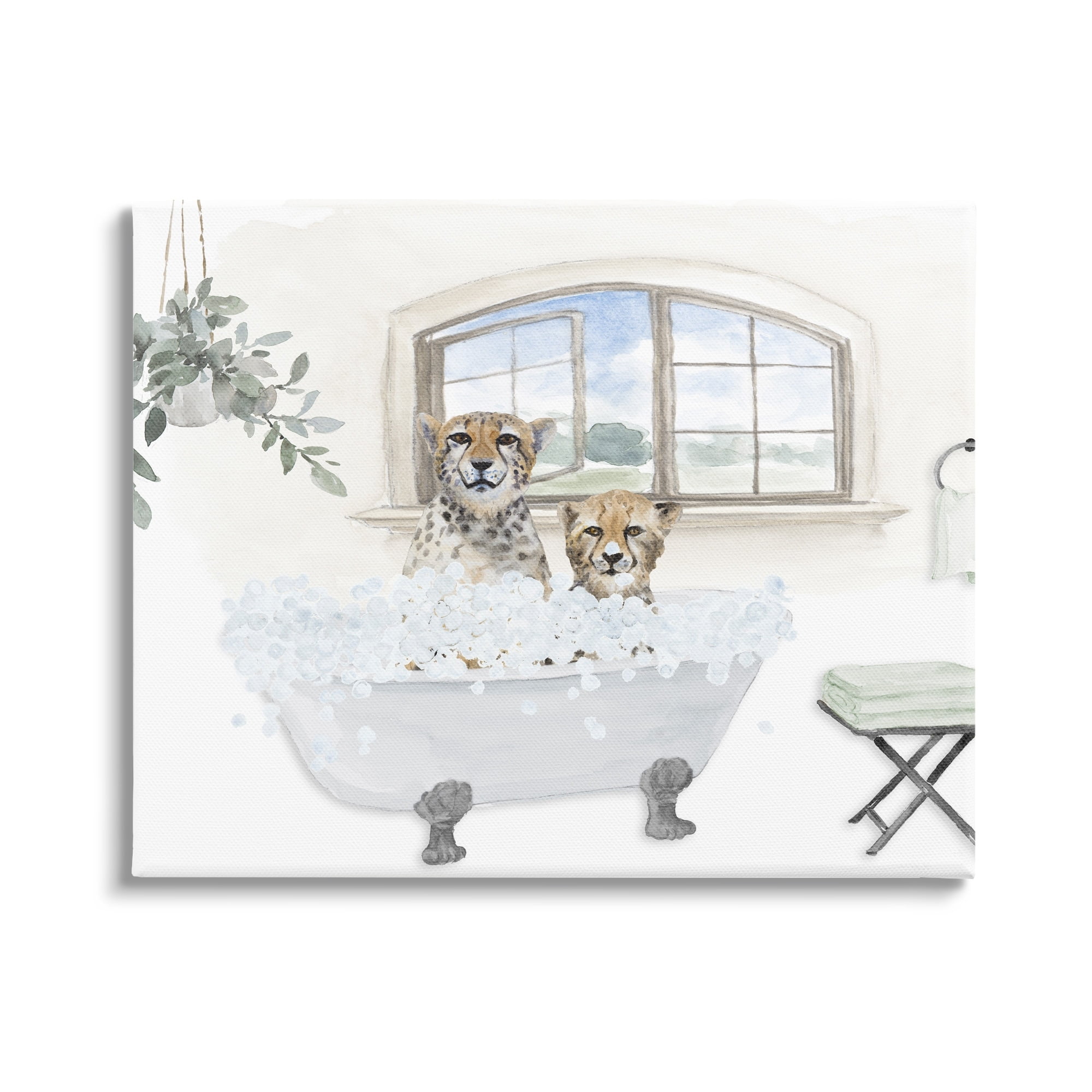 Stupell Cheetah Duo Bathtub Bathroom Scene Animals & Insects Painting Gallery Wrapped Canvas Print Wall Art