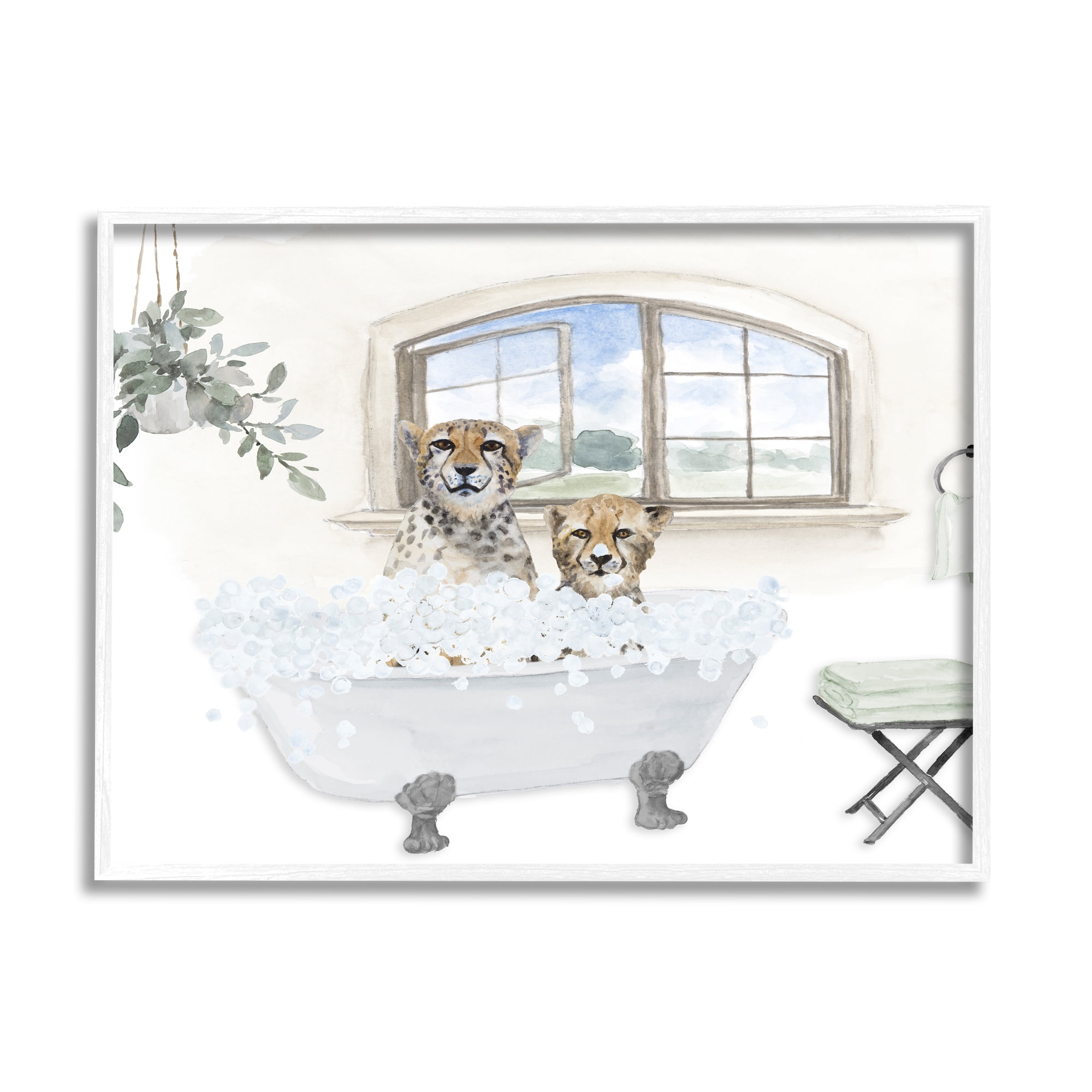 Stupell Cheetah Duo Bathtub Bathroom Scene Animals & Insects Painting White Framed Art Print Wall Art