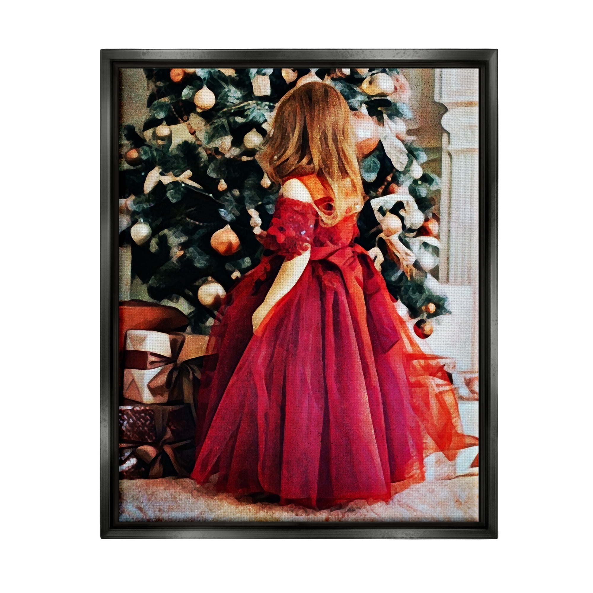 Stupell Child On Christmas Day Gifts Holiday Photography Black Floater Framed Art Print Wall Art